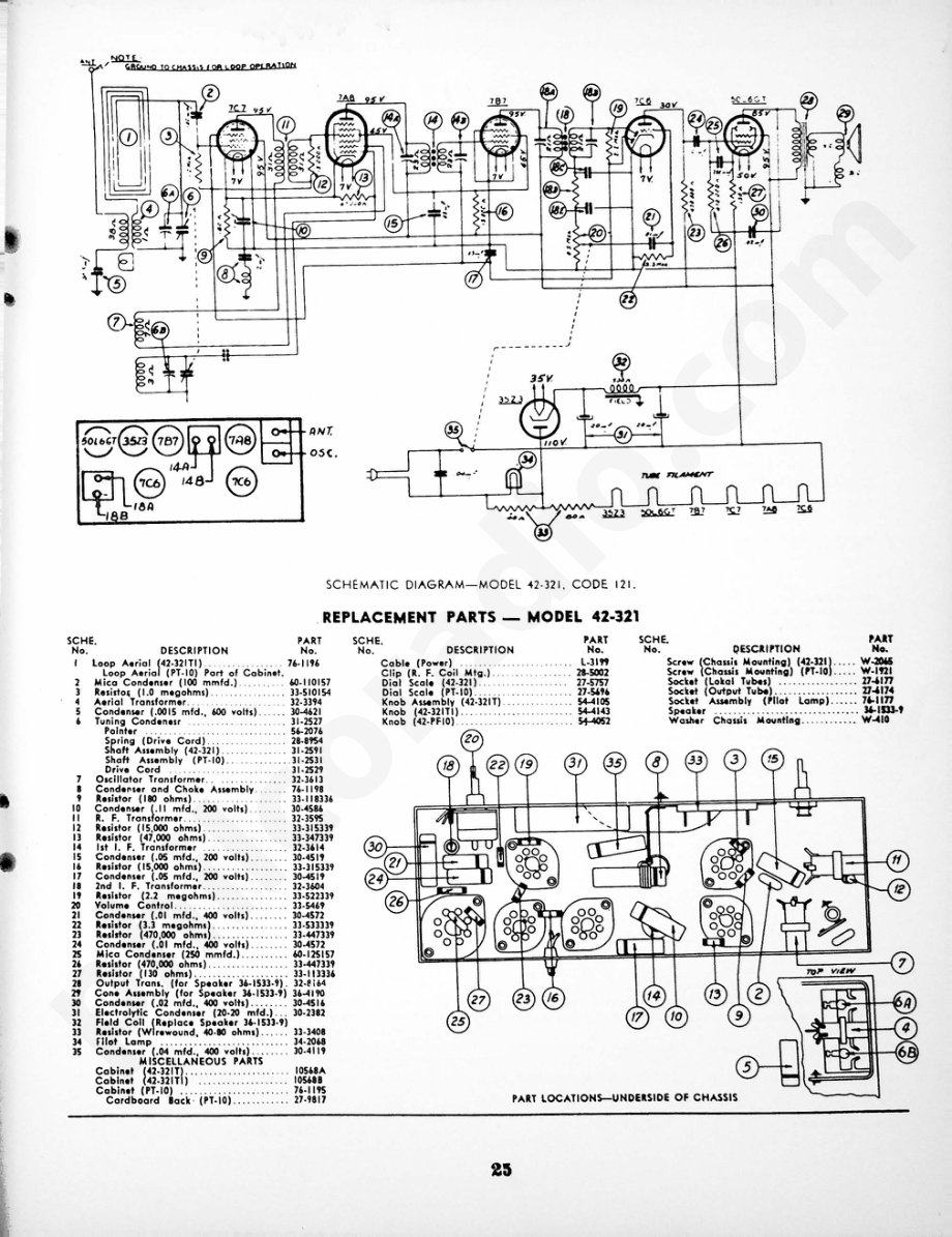 philco Models 42-321, 42-PT-10, Code 121 维修电路原理图.pdf_第2页