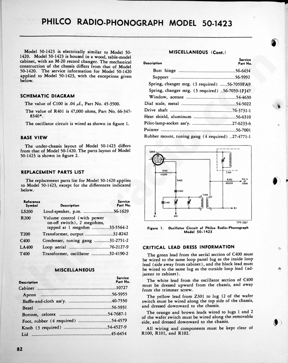 Philco Radio-Phonograph Model 50-1423维修电路原理图.pdf_第1页