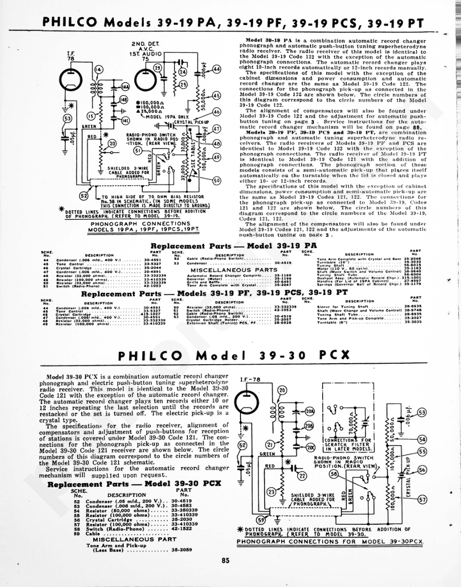 Philco Models 39-19 PA, 39-19 PF, 39-19 PCS, 39-19 PT 维修电路原理图.pdf_第1页