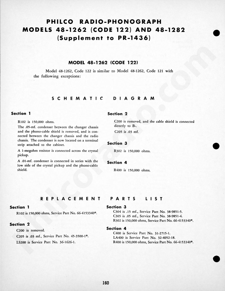 Philco Radio-Phonograph Models 48-1282 and 48-1283 (Supplement for Service Manual for 48-1262)维修电路原理图.pdf_第1页