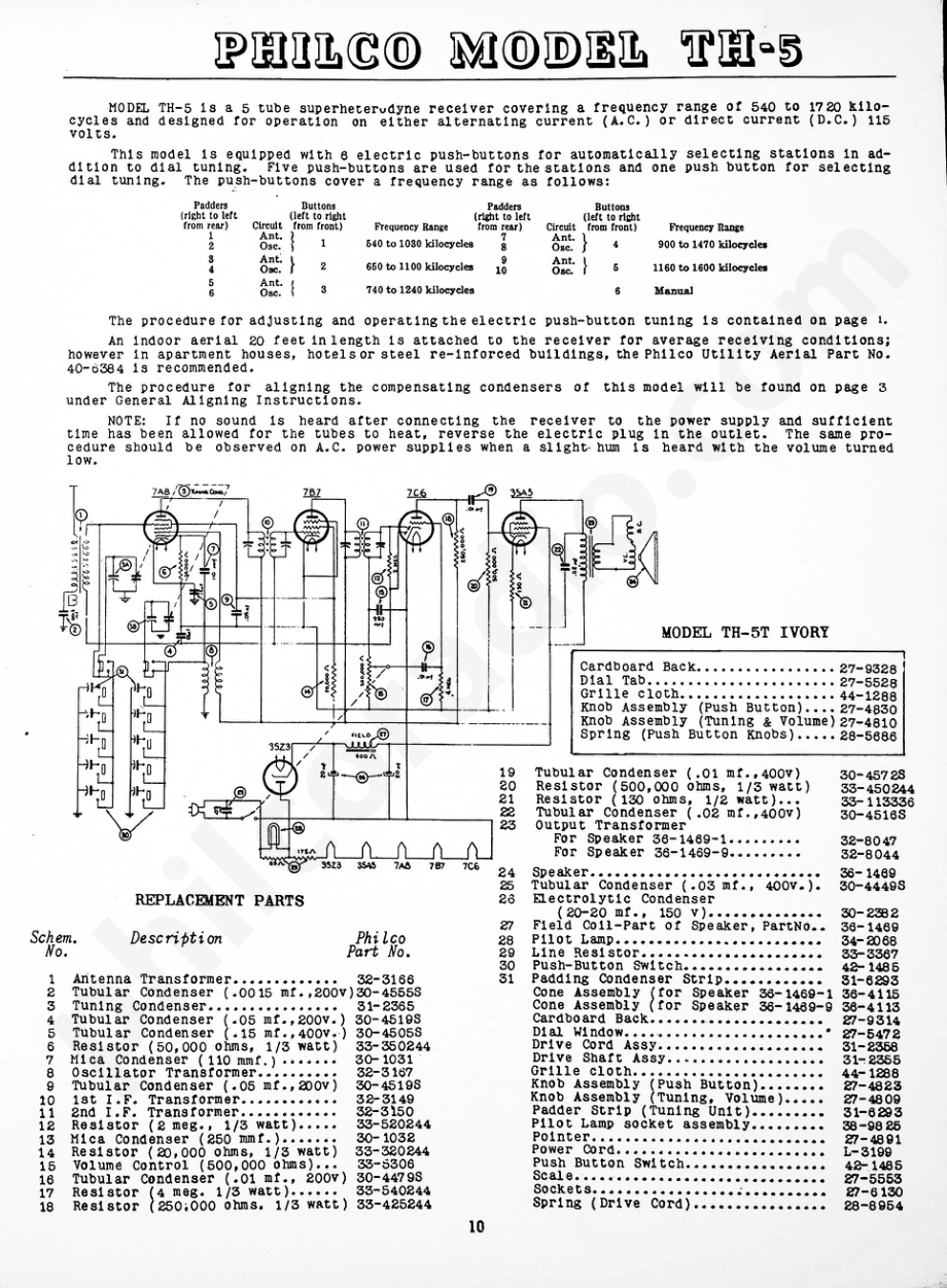 Philco Model TH-5 维修电路原理图.pdf_第1页