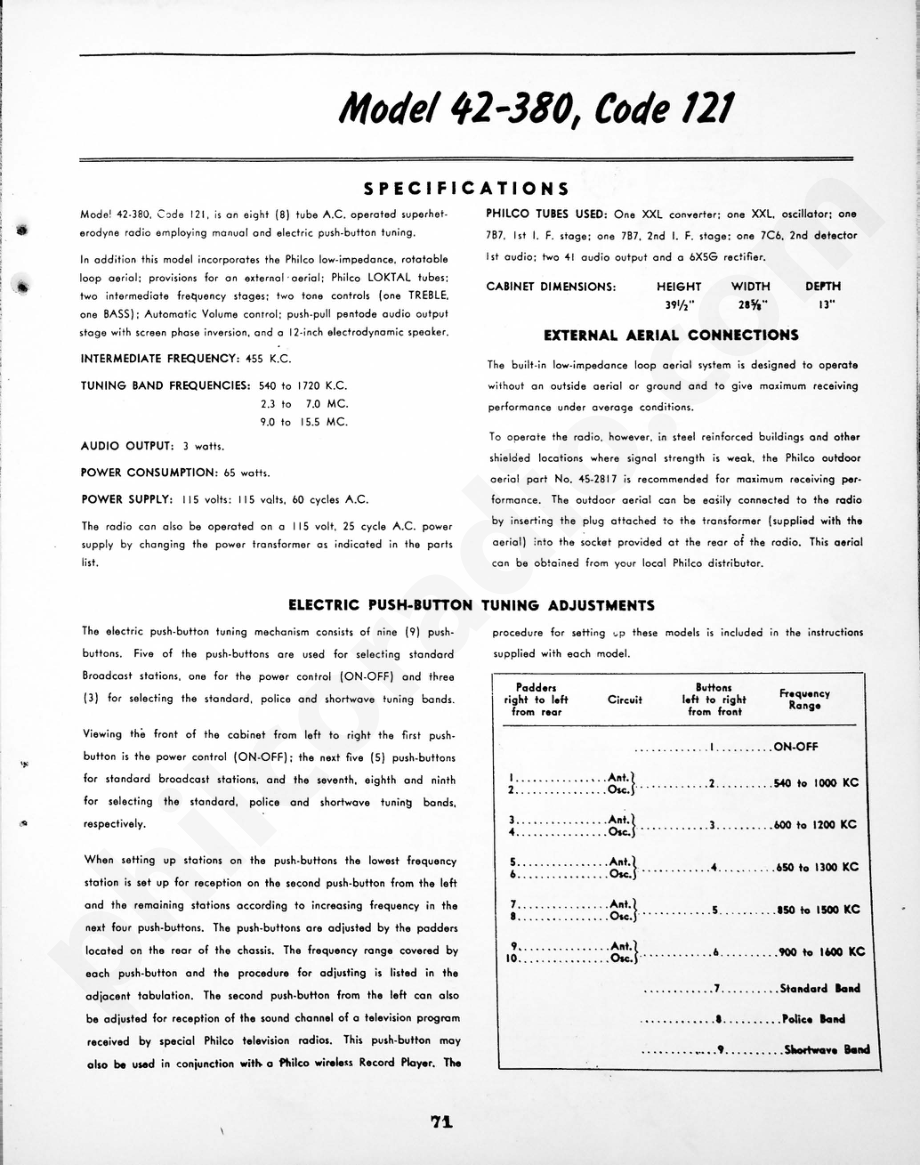 philco Model 42-380, Code 121 维修电路原理图.pdf_第1页