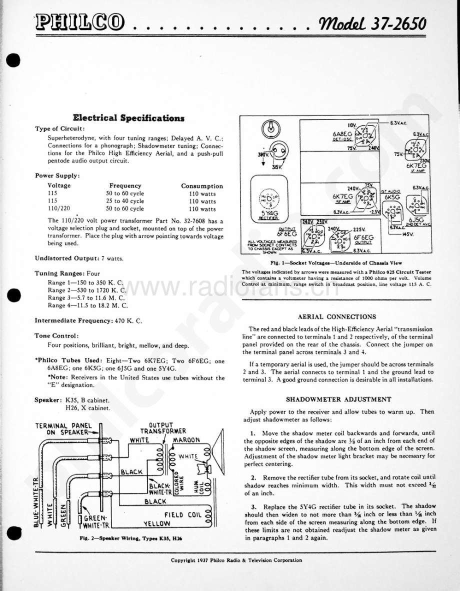 philco Model 37-2650 维修电路原理图.pdf_第1页