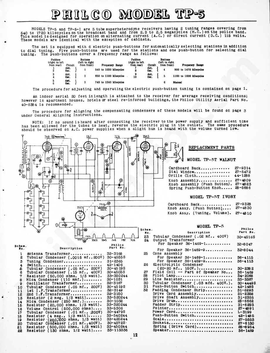 Philco Model TP-5 维修电路原理图.pdf_第1页