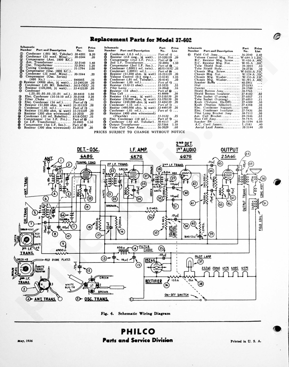 philco Model 37-602 维修电路原理图.pdf_第2页