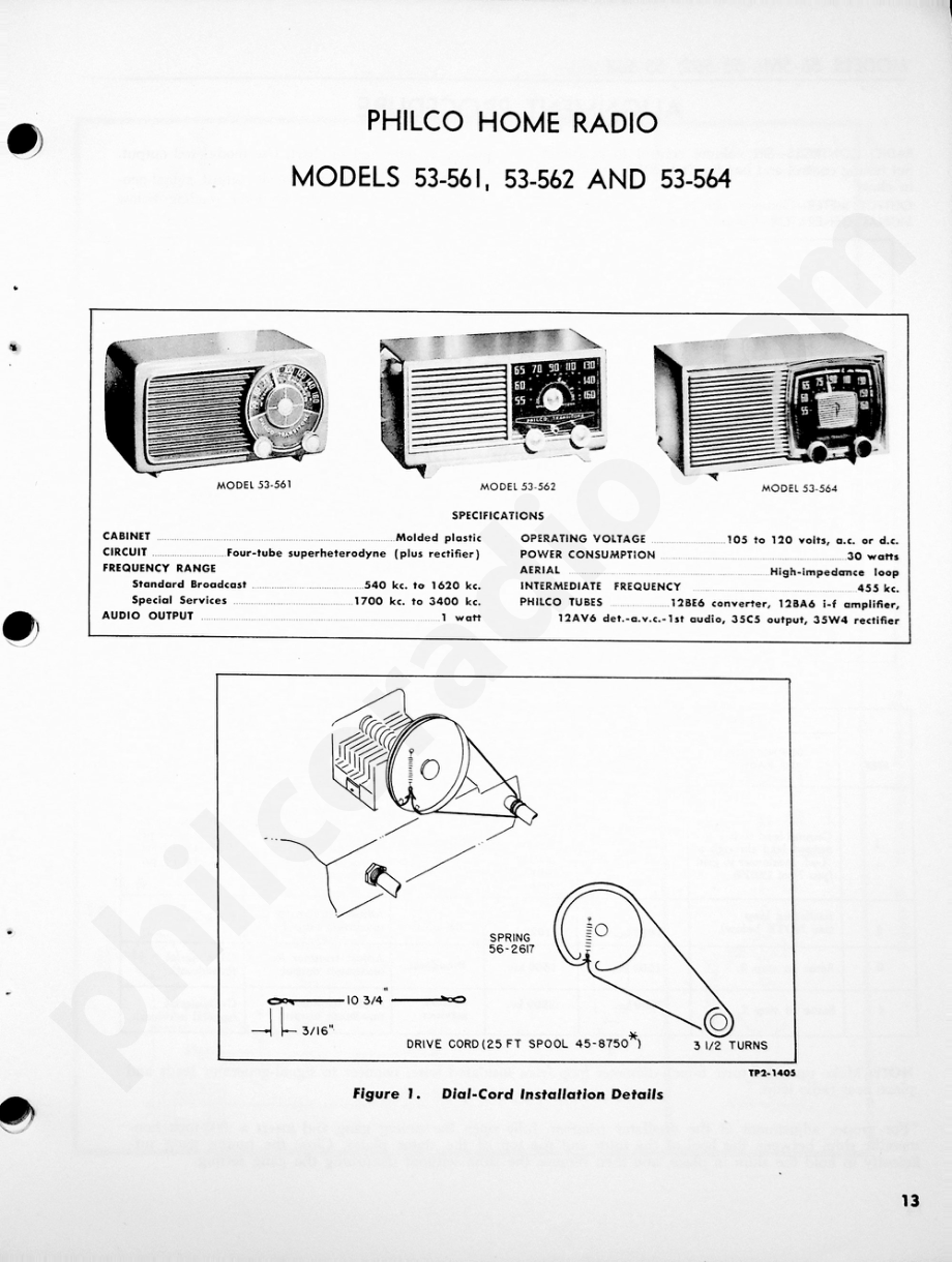 Philco Radio Models 53-561, 53-562 and 53-564维修电路原理图.pdf_第1页