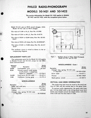 Philco Radio-Phonograph Models 50-1421 and 50-1422维修电路原理图.pdf