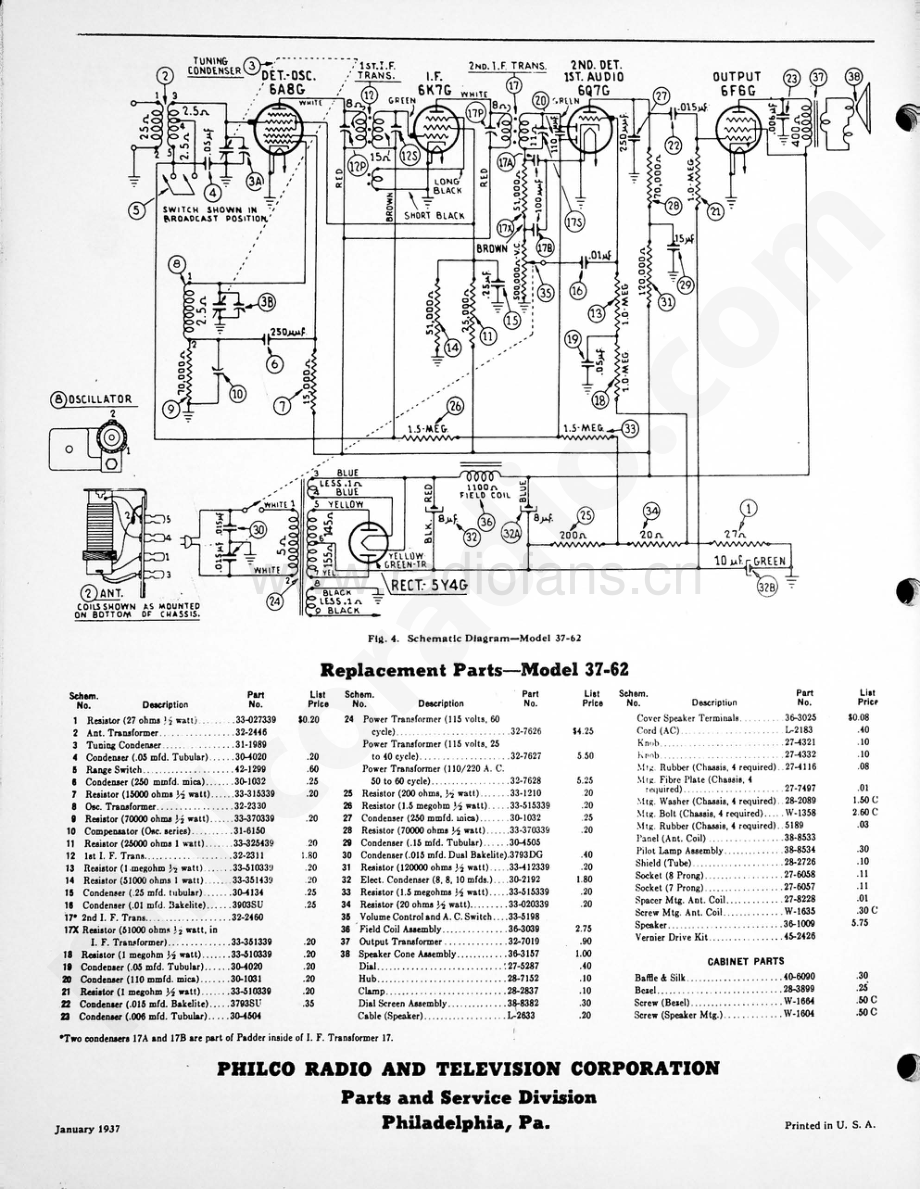 philco Model 37-62 维修电路原理图.pdf_第2页