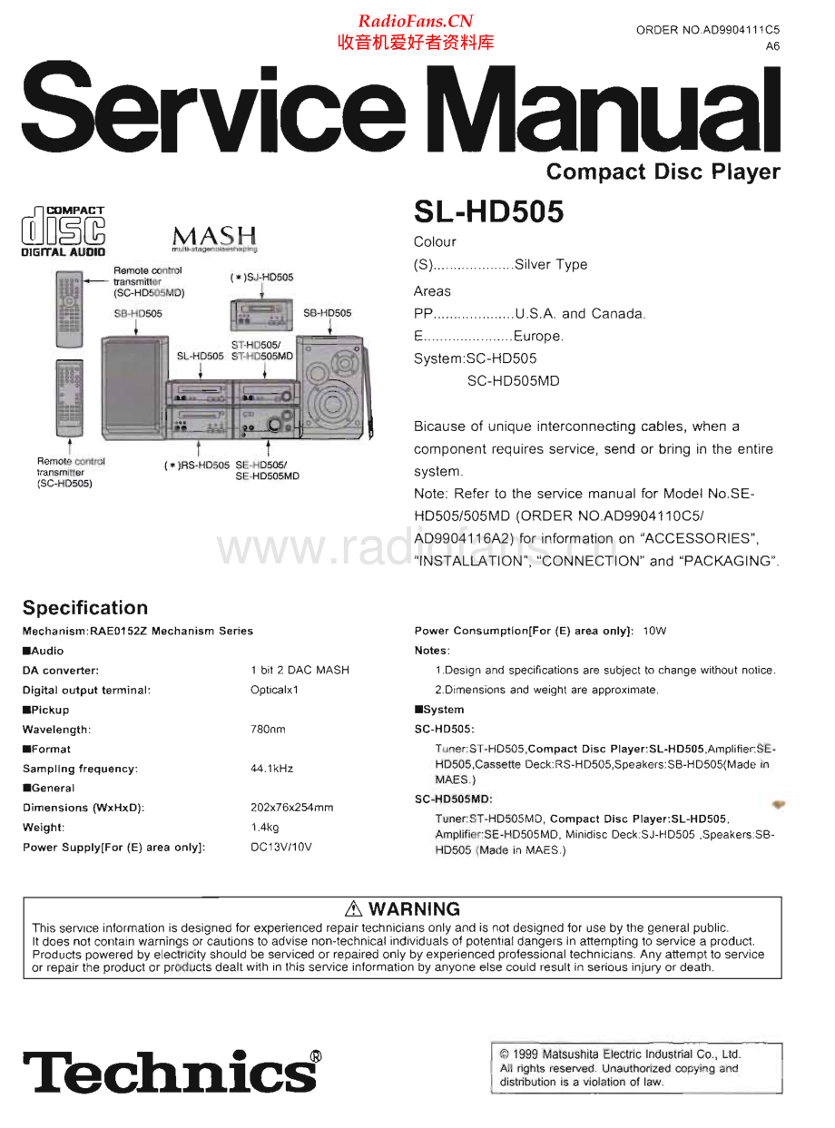 Technics-SLHD505-cd-sm 维修电路原理图.pdf_第1页
