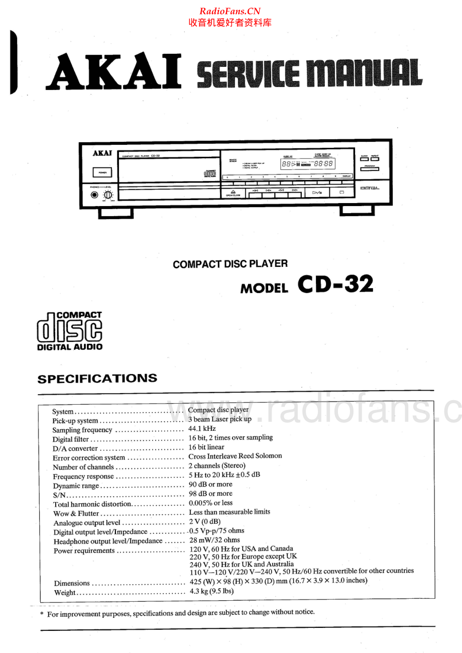 Akai-CD32-cd-sm维修电路原理图.pdf_第1页