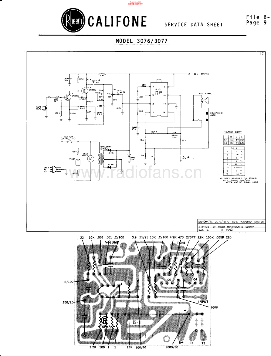 Califone-3076-tape-sch维修电路原理图.pdf_第1页