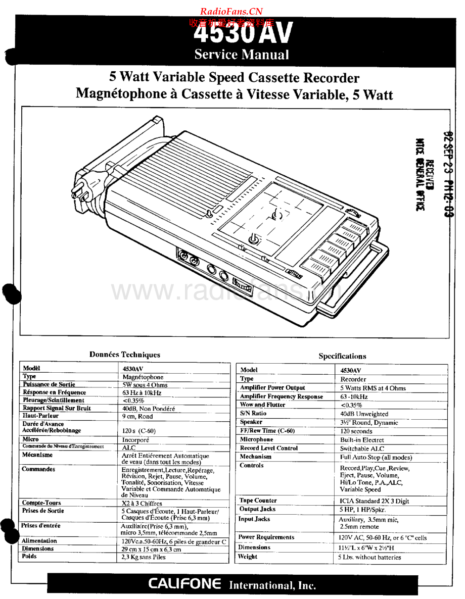 Califone-4530AV-tape-sm维修电路原理图.pdf_第1页
