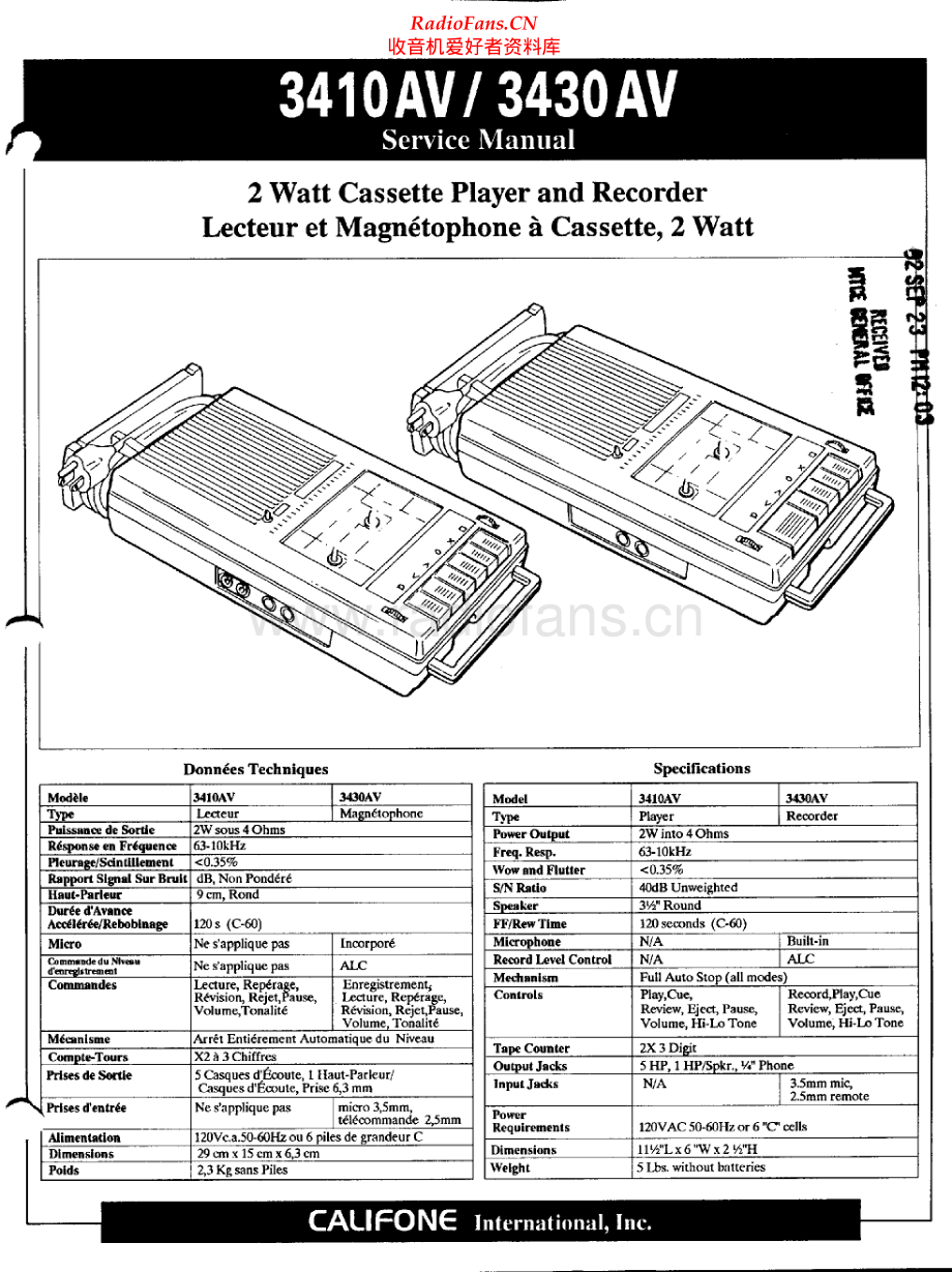 Califone-3430AV-tape-sm维修电路原理图.pdf_第1页