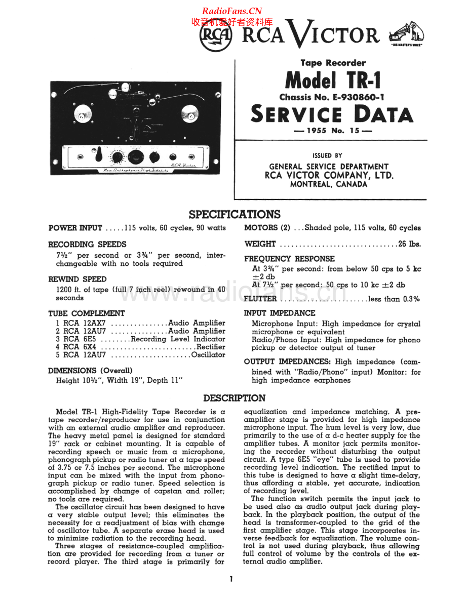 RCA-TR1-tape-sm 维修电路原理图.pdf_第1页