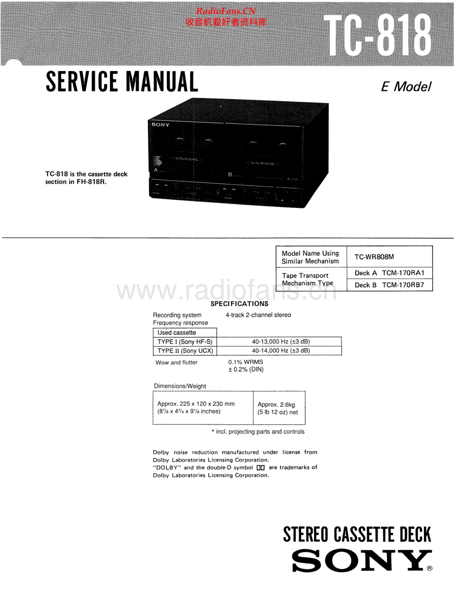 Sony-TC818-tape-sm 维修电路原理图.pdf_第1页