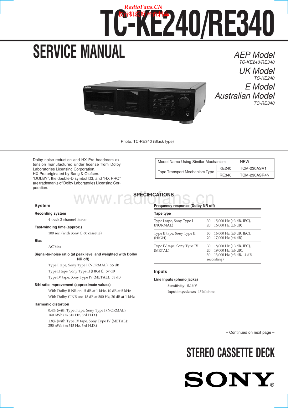 Sony-TCRE340-tape-sm 维修电路原理图.pdf_第1页