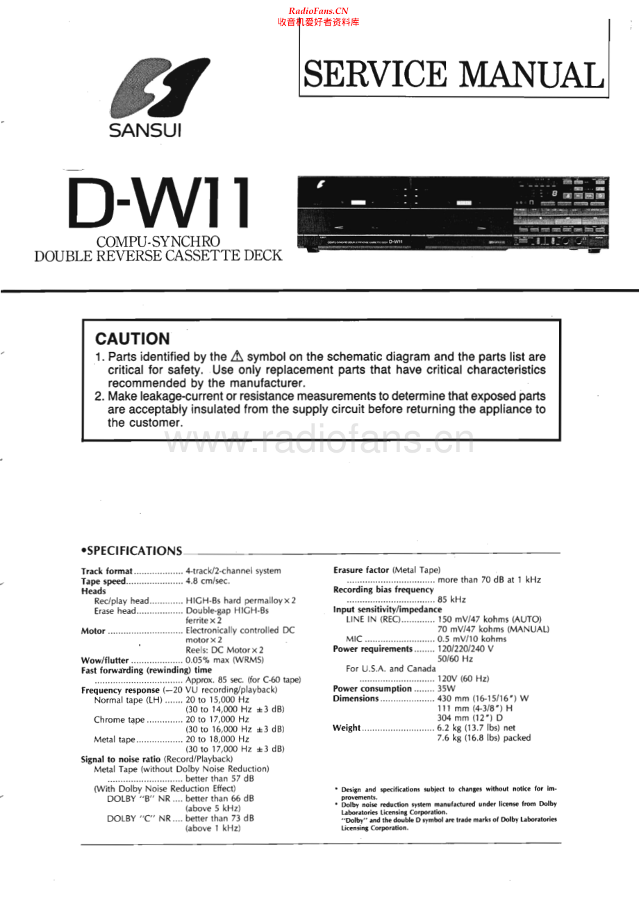 Sansui-DW11-tape-sm 维修电路原理图.pdf_第1页