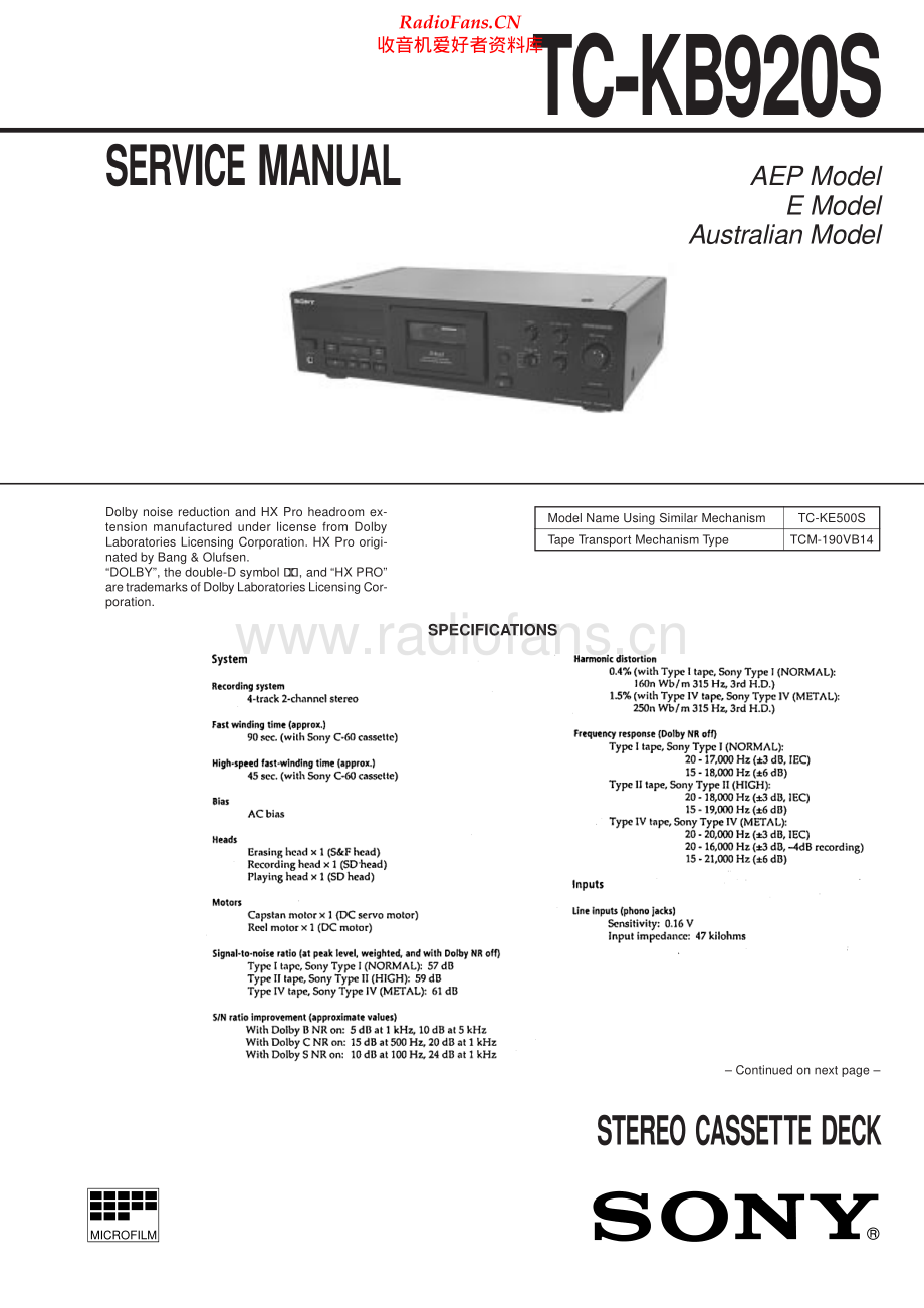 Sony-TCKB920S-tape-sm 维修电路原理图.pdf_第1页