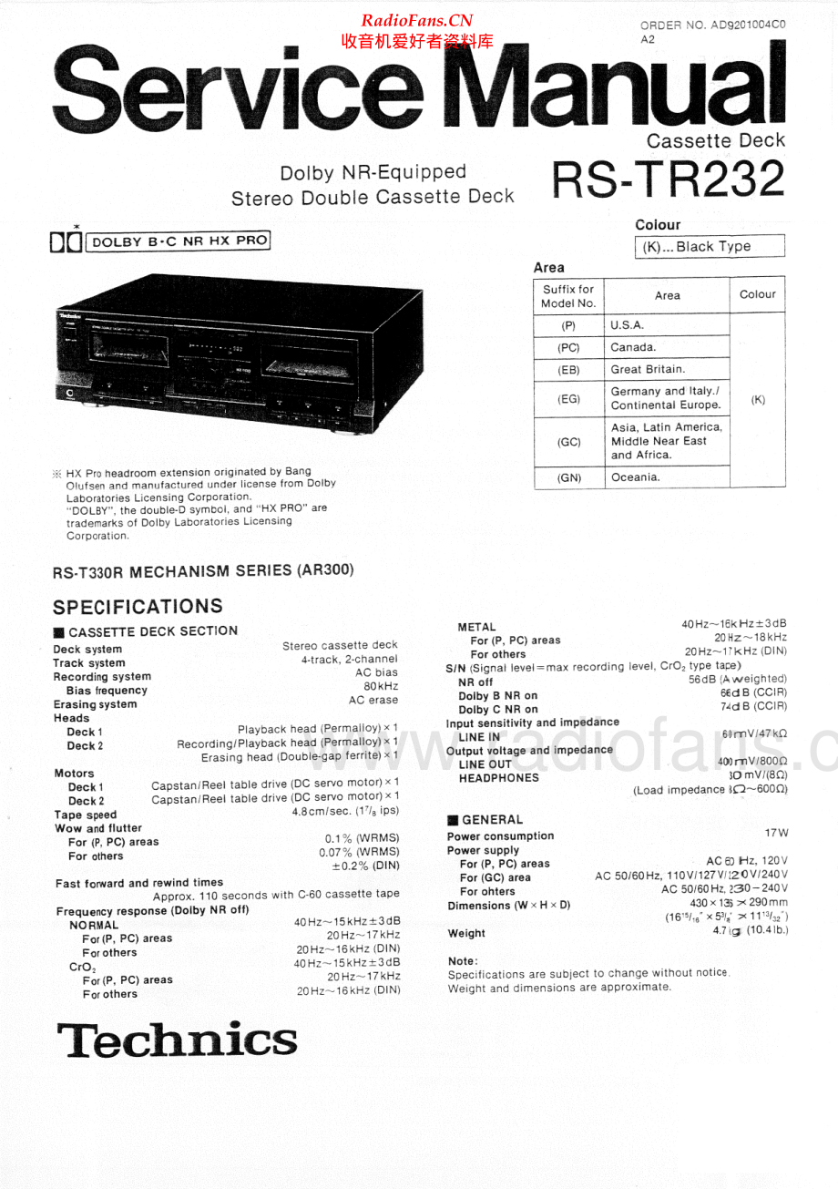 Technics-RSTR232-tape-sm 维修电路原理图.pdf_第1页