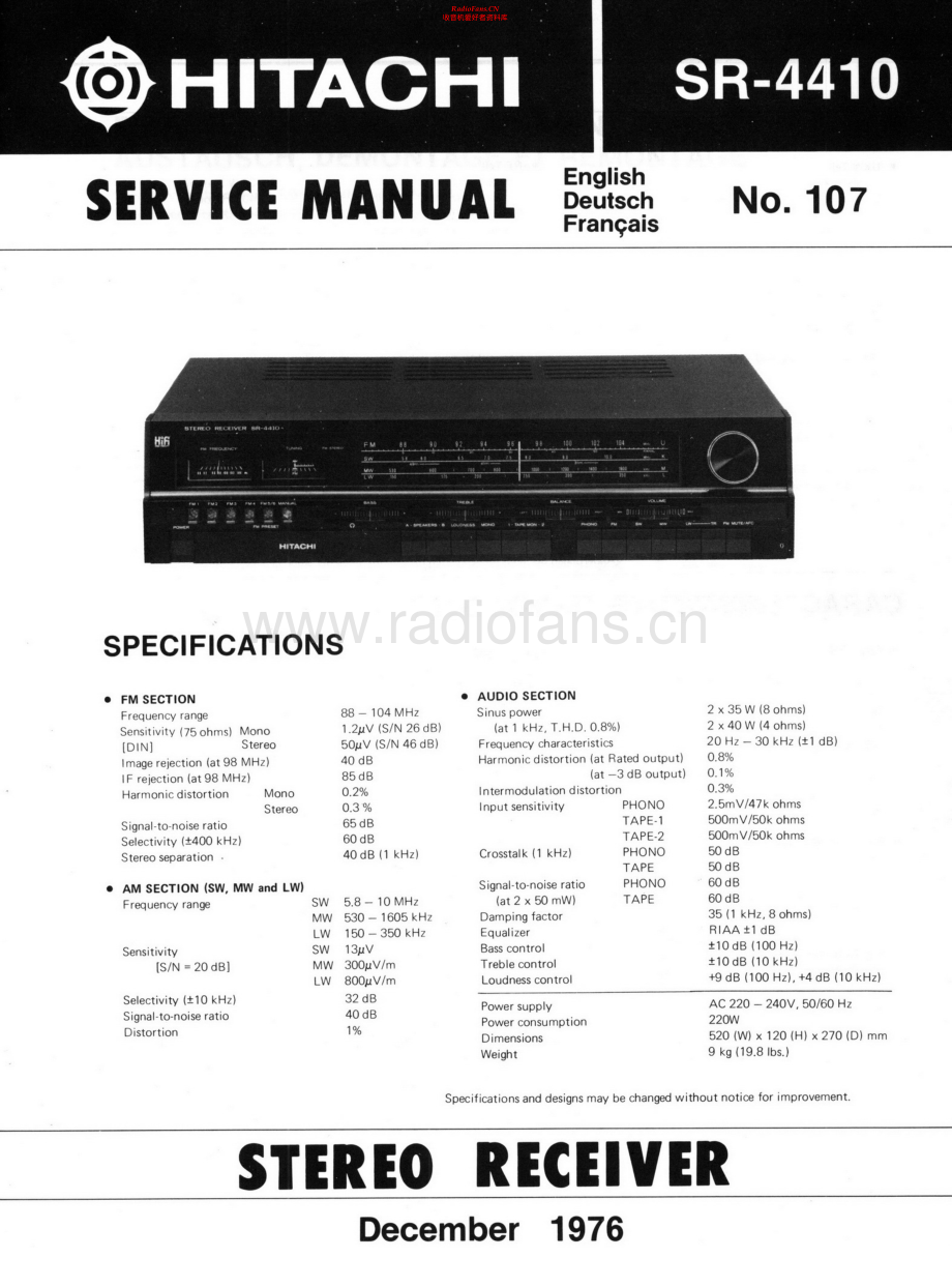 Hitachi-SR4410-rec-sm 维修电路原理图.pdf_第1页