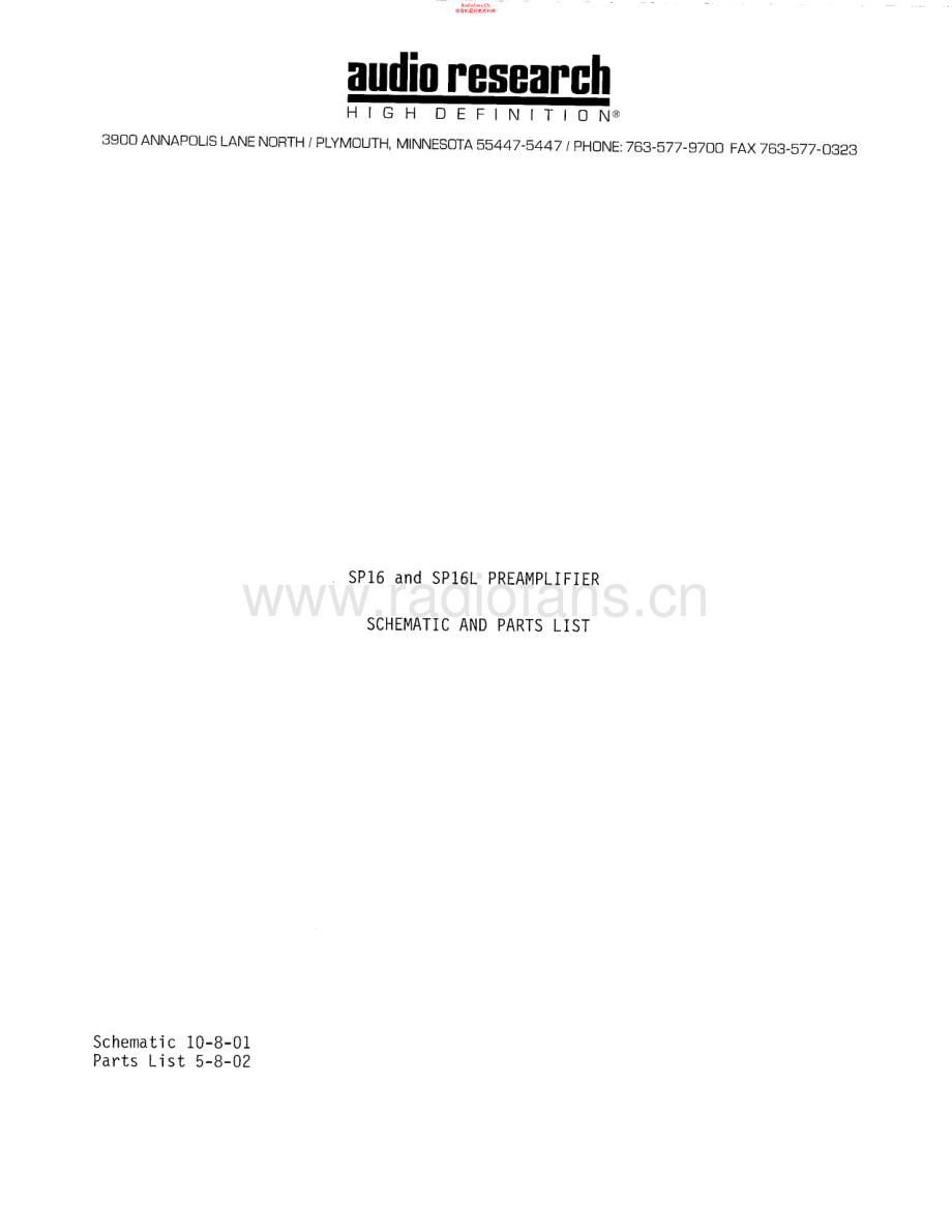 AudioResearch-SP16-pre-sch维修电路原理图.pdf_第1页