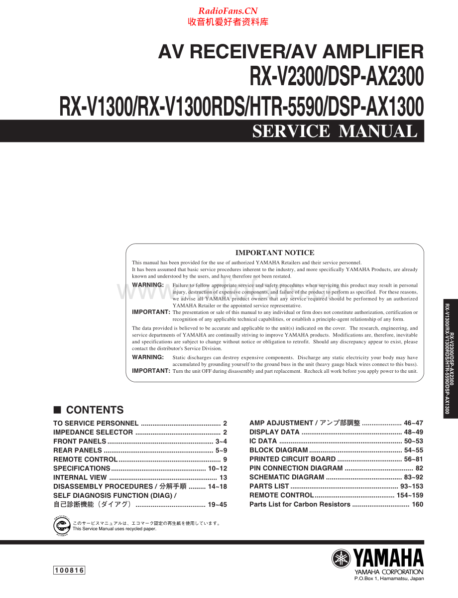 Yamaha-DSPAX1300-avr-sm 维修电路原理图.pdf_第1页
