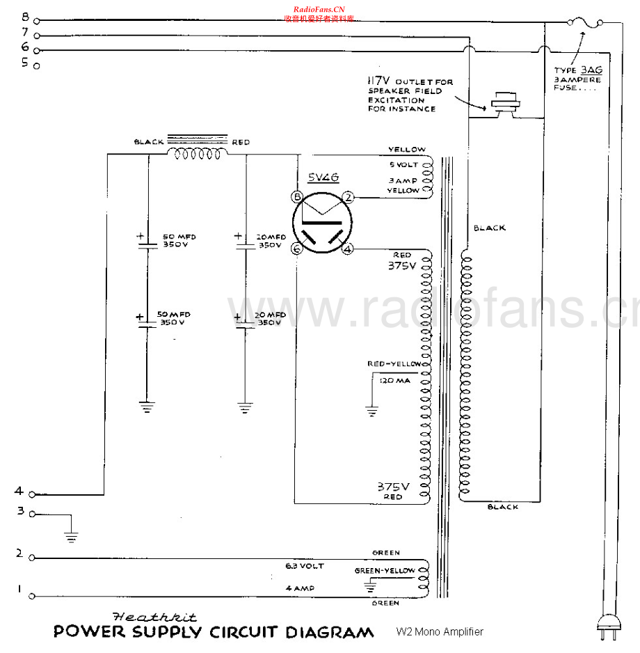 Heathkit-W2-pwr-sch 维修电路原理图.pdf_第2页