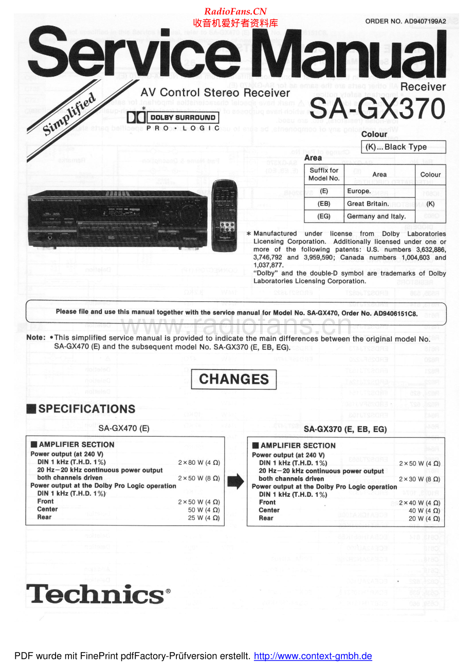 Technics-SAGX370-avr-sm 维修电路原理图.pdf_第1页