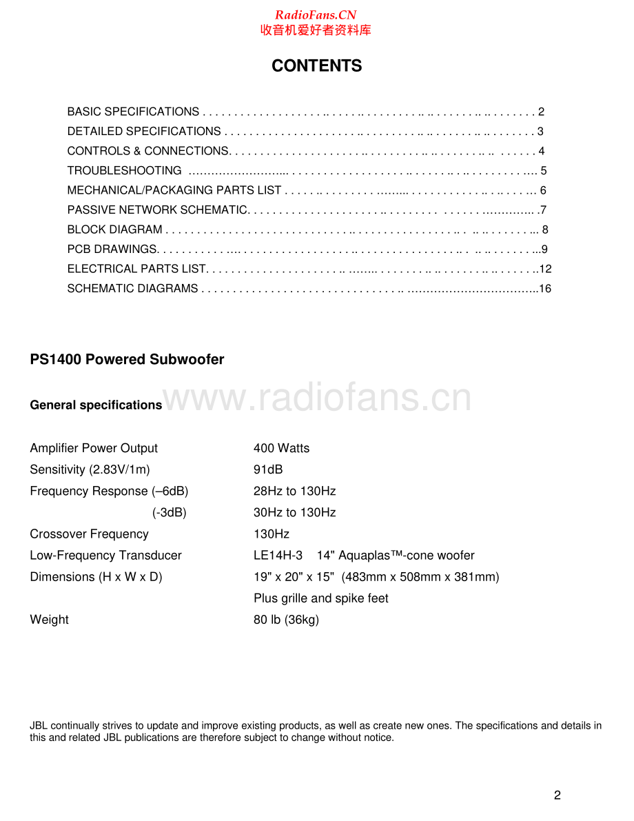 JBL-PS1400-sub-sm 维修电路原理图.pdf_第2页