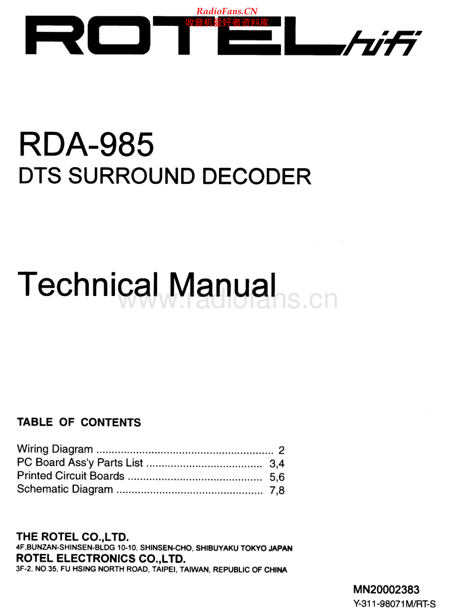 Rotel-RDA985-dsd-sm 维修电路原理图.pdf_第1页