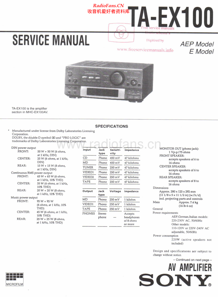 Sony-TAE100EX-avr-sm 维修电路原理图.pdf_第1页