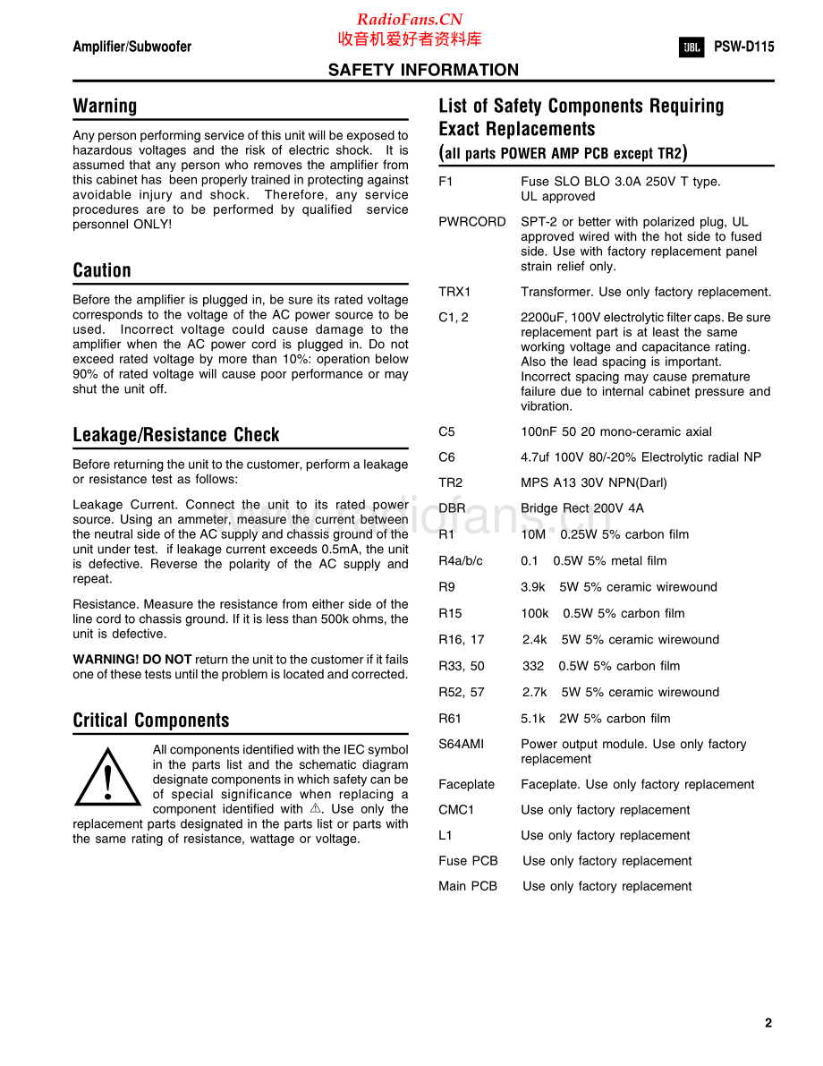 JBL-PSWD115-sub-sm 维修电路原理图.pdf_第2页