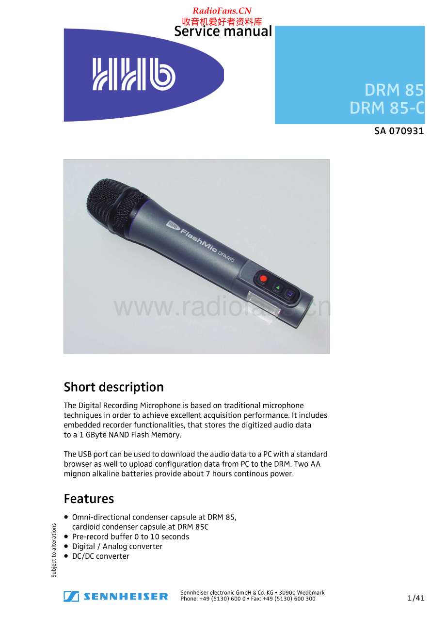 Sennheiser-DRM85-mic-sm 维修电路原理图.pdf_第1页