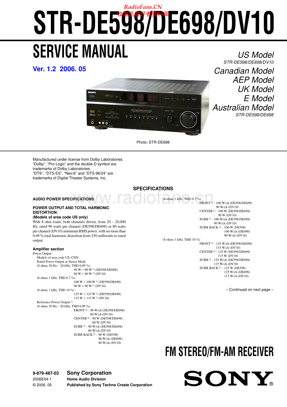 Sony-STRDE698-rec-sm 维修电路原理图.pdf_第1页