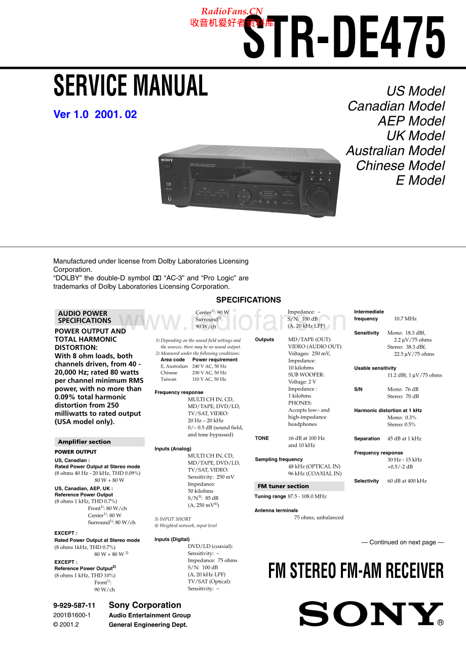 Sony-STRDE475-rec-sm 维修电路原理图.pdf_第1页