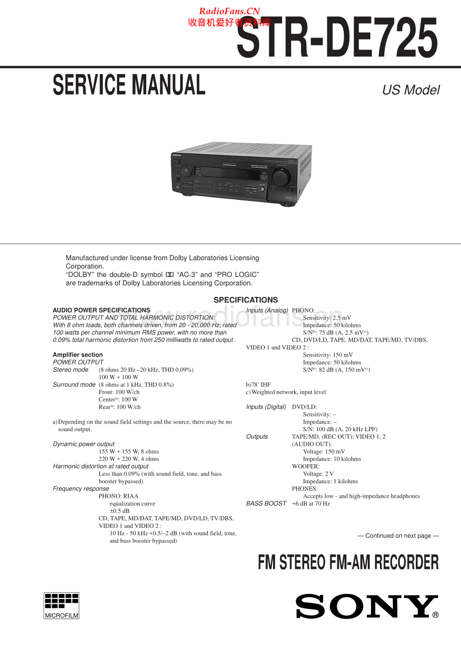 Sony-STRDE725-rec-sm 维修电路原理图.pdf_第1页