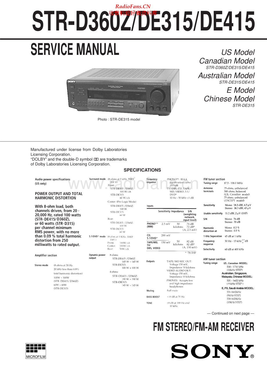 Sony-STRDE315-rec-sm 维修电路原理图.pdf_第1页