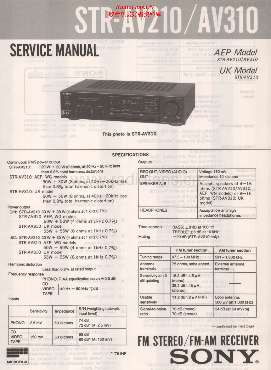 Sony-STRAV310-rec-sm 维修电路原理图.pdf_第1页