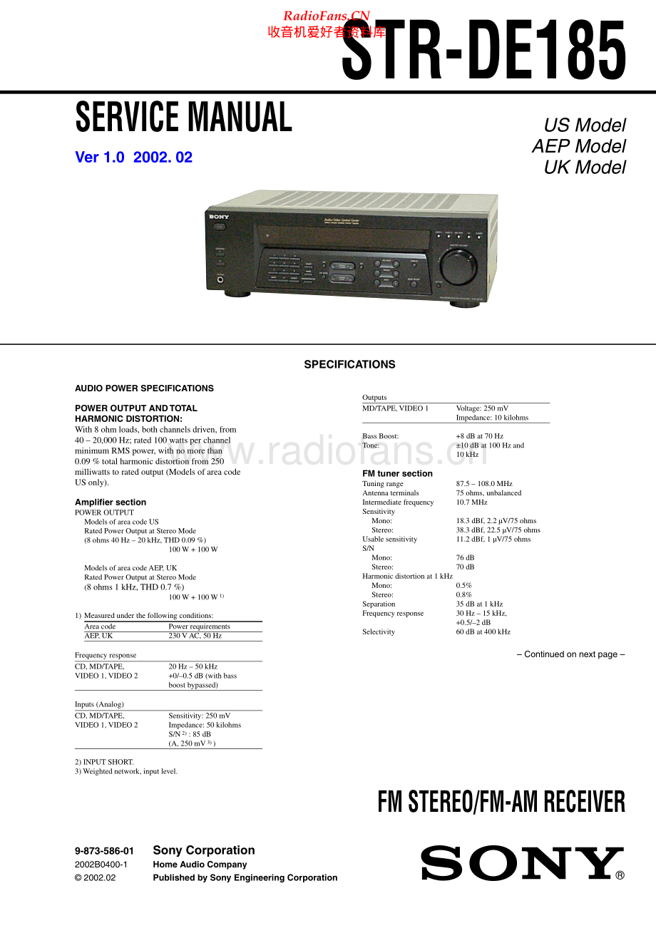 Sony-STRDE185-rec-sm 维修电路原理图.pdf_第1页
