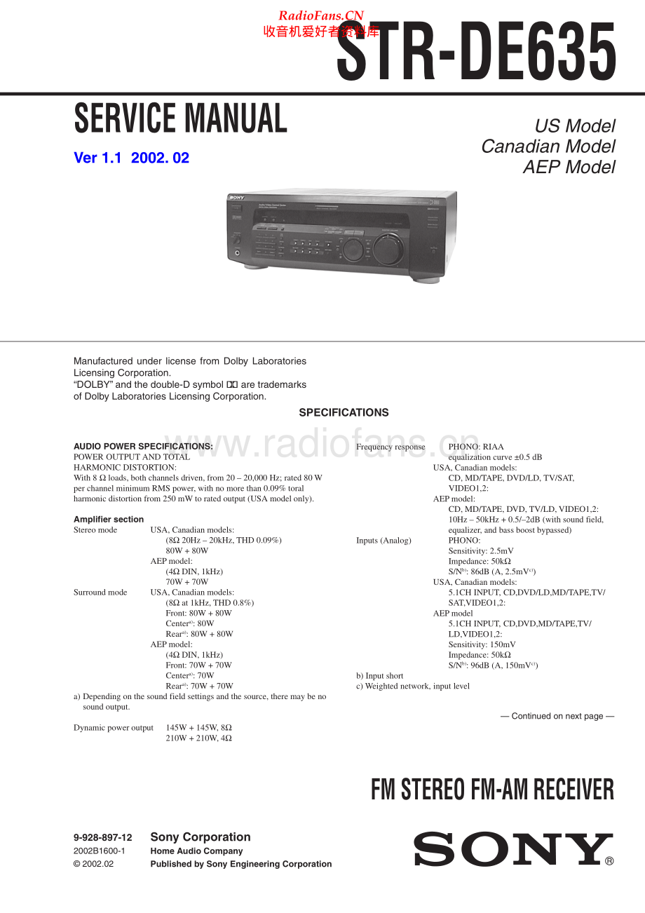 Sony-STRDE635-rec-sm 维修电路原理图.pdf_第1页