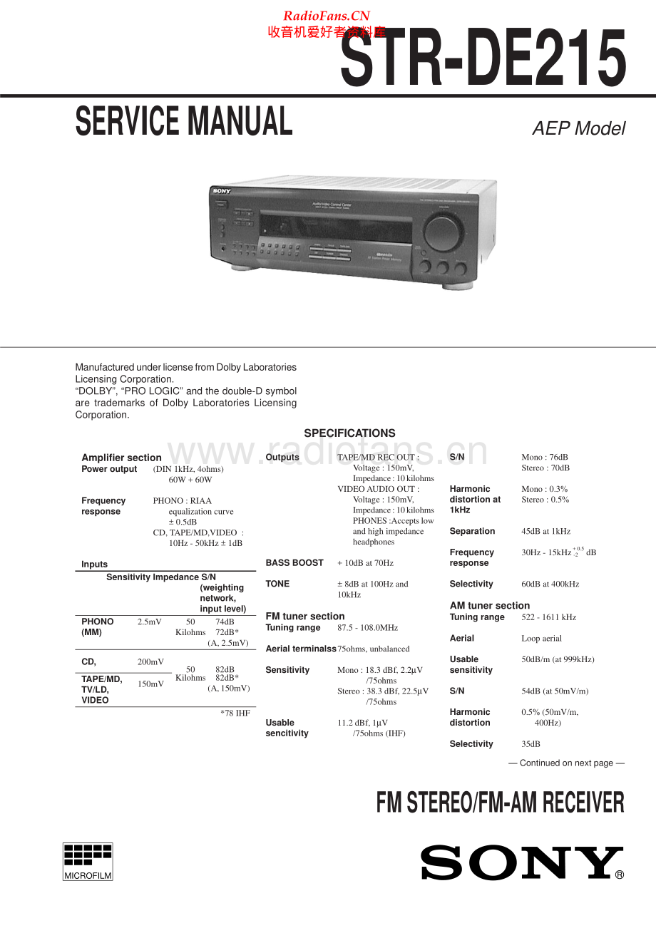 Sony-STRDE215-rec-sm 维修电路原理图.pdf_第1页