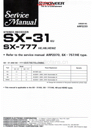 Pioneer-SX31-rec-sm 维修电路原理图.pdf