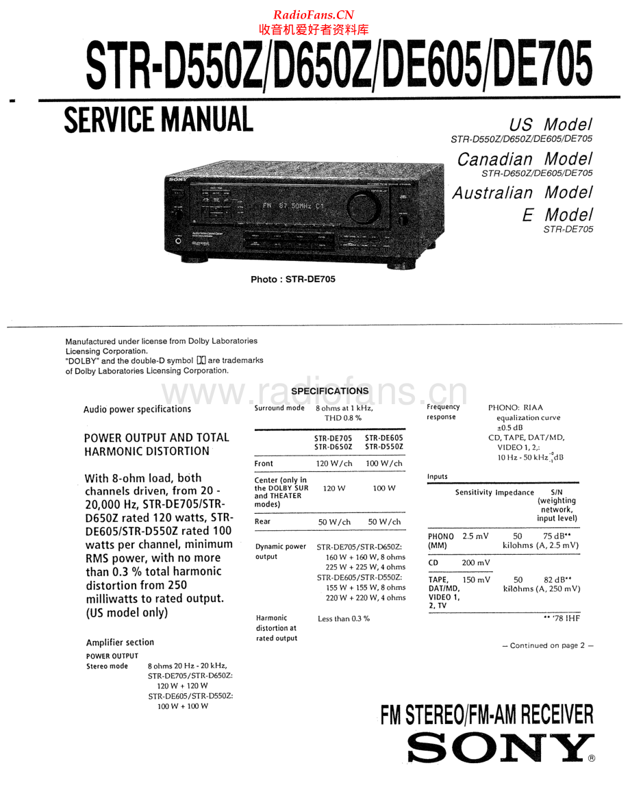 Sony-STRDE705-rec-sm 维修电路原理图.pdf_第1页