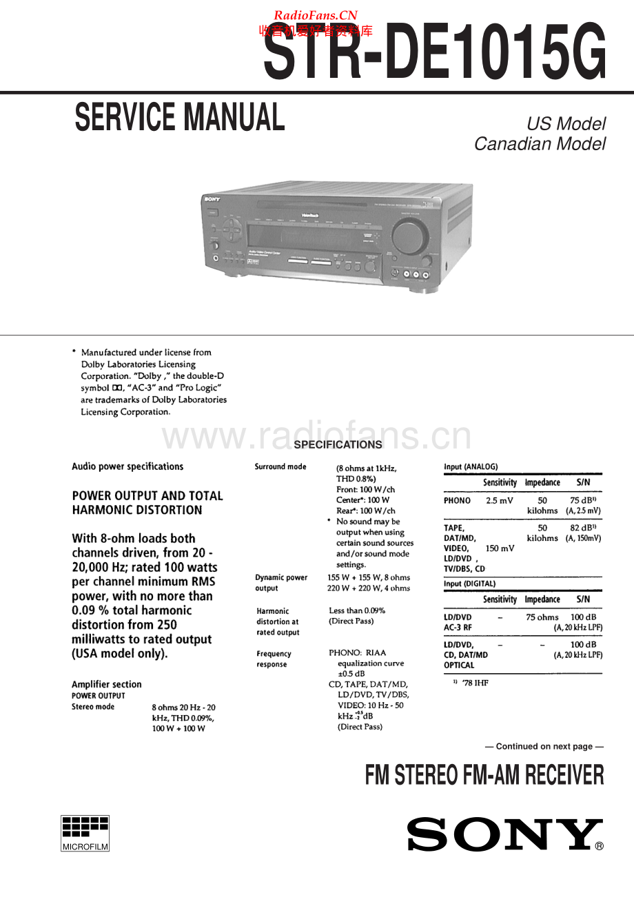 Sony-STRDE1015G-rec-sm 维修电路原理图.pdf_第1页