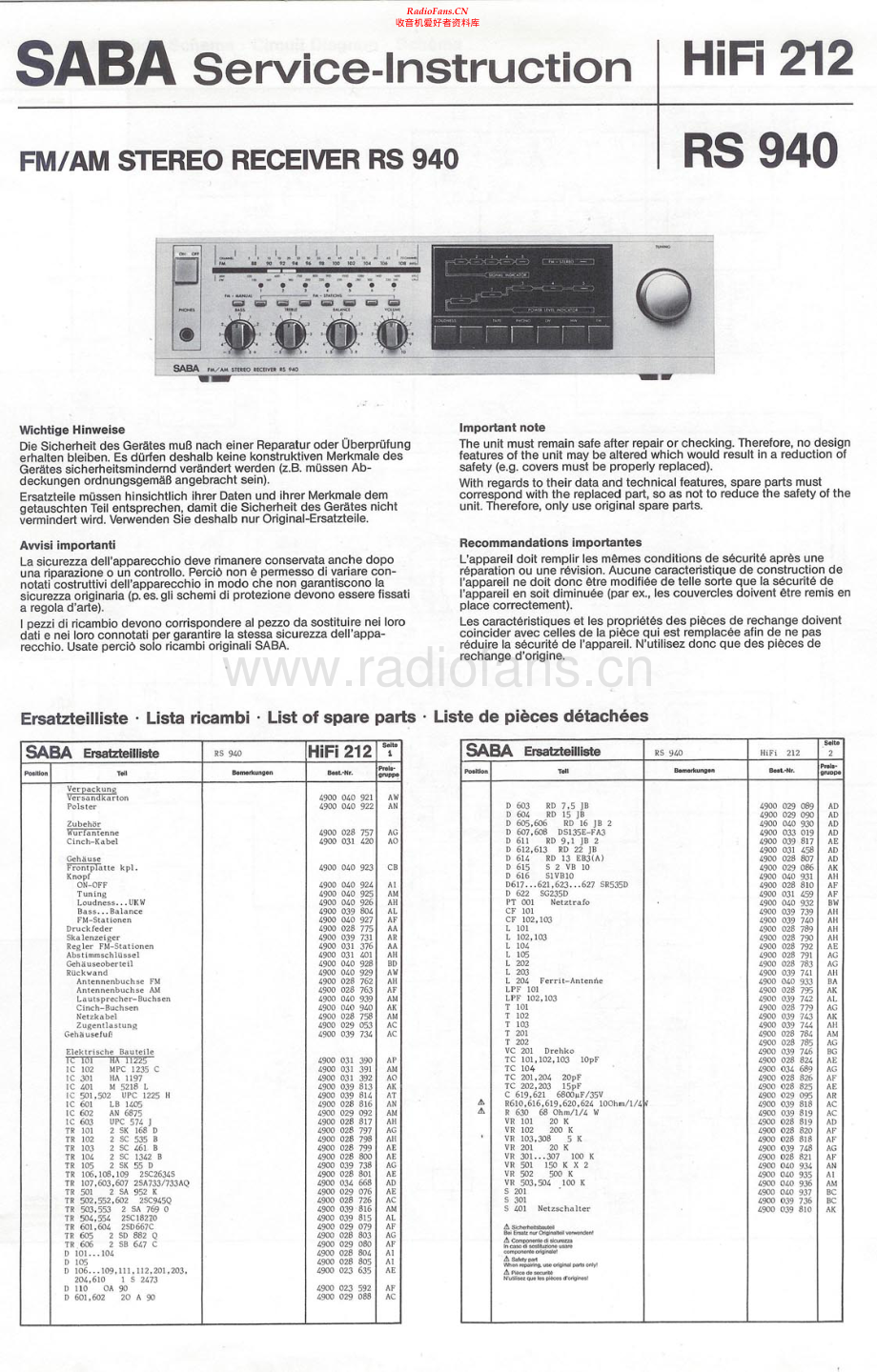 Saba-HiFi212-rec-sm 维修电路原理图.pdf_第1页