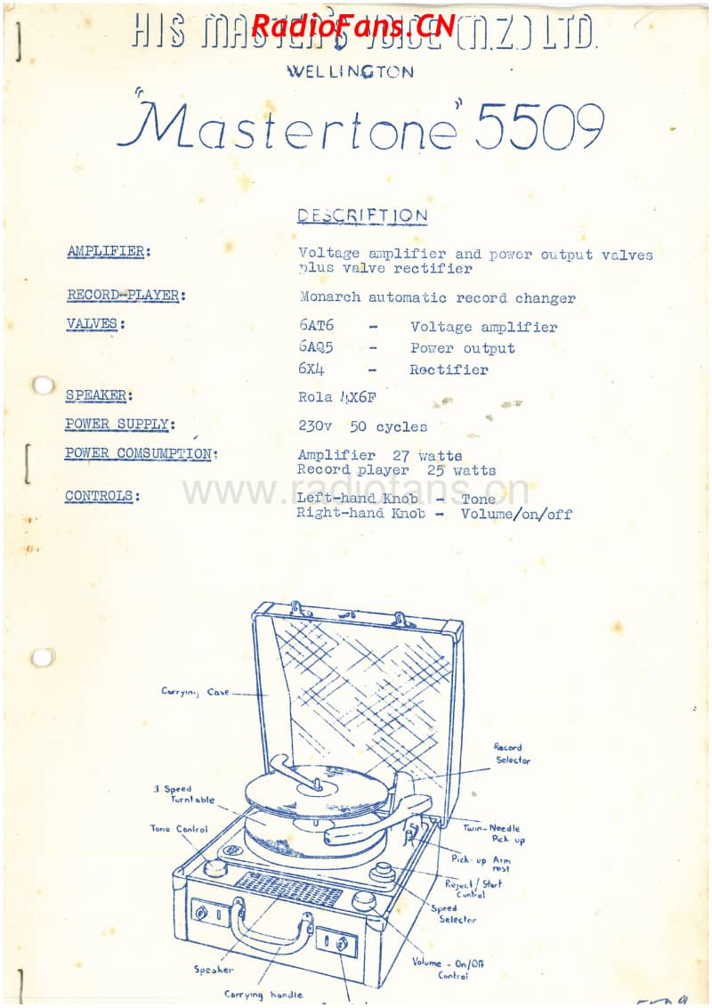 HMV-5509-Mastertone-3V-AC-record-player-1955 电路原理图.pdf_第1页