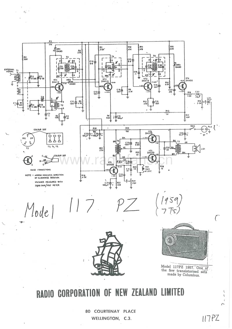 RCNZ-model-117PZ-7T-BC-Battery-1957-59 电路原理图.pdf_第1页