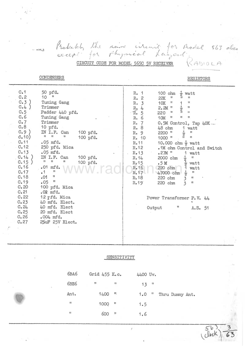 RCNZ-model-563565C-clock-radio-5V-BC-AC-1955 电路原理图.pdf_第1页