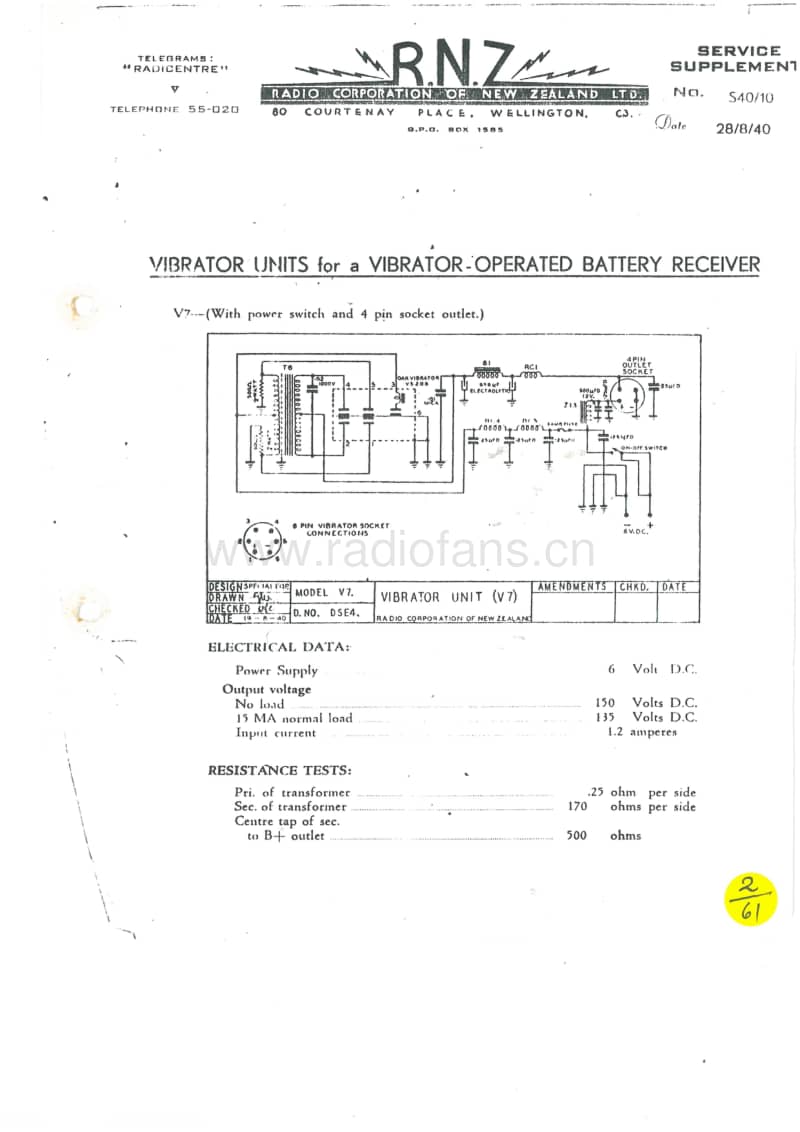 RCNZ-model-V7-Vibrator-unit-1940 电路原理图.pdf_第1页