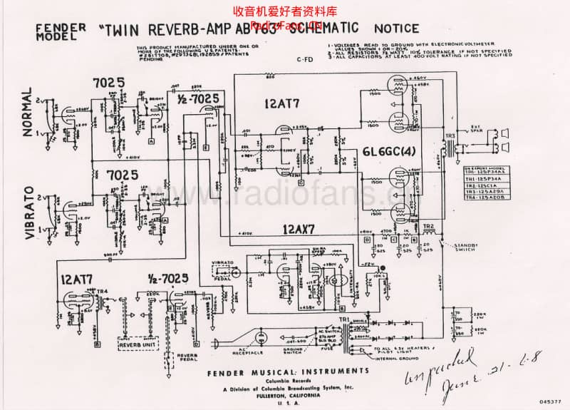 Fender_twin_reverb_ab763_schematic 电路图 维修原理图.pdf_第1页